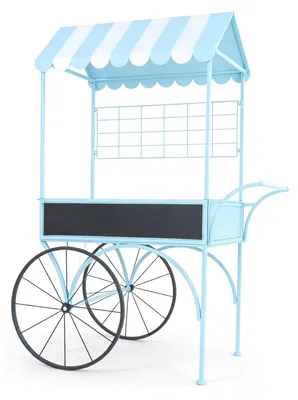 Produktbild von Blumenwagen Vintage Metall blau Dekowagen Buffetwagen auf Rädern