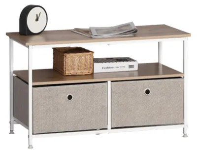 Image de CALICOSY - Table basse 2 tiroirs et 2 tablettesReproduction chêne clair L80 cm - LISA