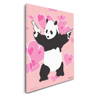 Produktbild von Banksy Graffiti Leinwandbild – Offiziell lizenziert – Für Wohnzimmer, Schlafzimmer & Büro – Motiv: Panda with Gun – Größe: Medium (48 x 68 cm)