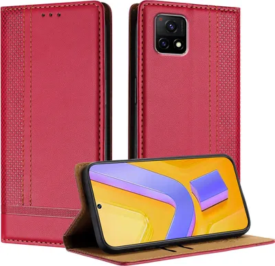 Produktbild von Handyhülle für Vivo Y52S 5G Leder Flip Klappbare Schutzhülle mit Standfunktion Rot