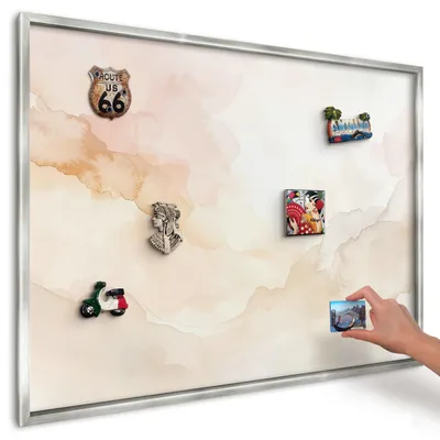 Produktbild von Magnettafel 100x70 cm in einem silbernen Rahmen - Magnetische Metalltafel, Magnetpinnwand zur Wandmontage für Wohnzimmer, Küche, Flur, Kinderzimmer und Büro - Pastellfrieden