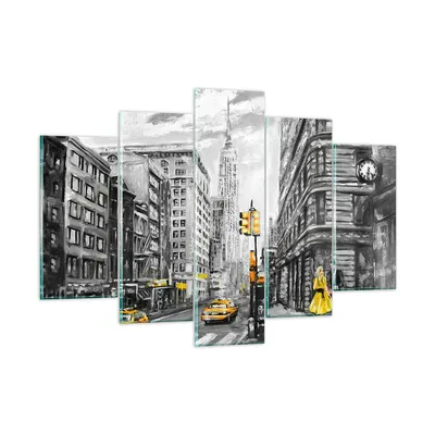 Produktbild von Bilder auf glas - Stadt Taxi Wolkenkratzer Illustration - 150x100cm - Glasbilder - Wandbilder - Kunstdruck - Wanddekoration aus Glas - Glas Bilder - Wandbild auf Glas - GEA150x100-3148