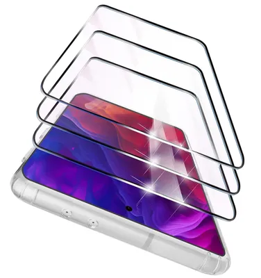 A stack of clear screen protectors layered over a smartphone screen.