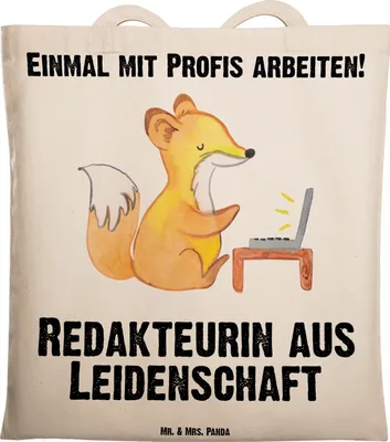 Produktbild von Mr. & Mrs. Panda Stoffbeutel Redakteurin Leidenschaft - Transparent - Geschenk, Spruch, Schultasche, Tote Bag, Tasche, Jutebeutel, Lustig, Witzig, Beruf, Journalismus