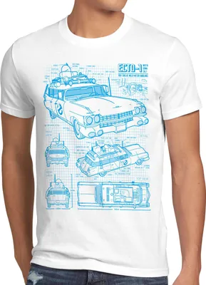 Produktbild von style3 ECTO-1 Blaupause Herren T-Shirt geisterjäger, Größe:4XL, Farbe:Weiß
