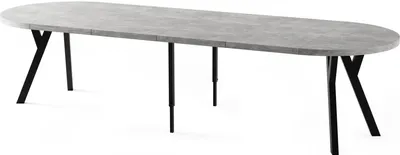 Obrázek produktu pro Jídelní stůl kulatý velký XXL Rozkládací v loftovém stylu - 100 až 300 cm - Extra dlouhý rozkládací stůl s černými dřevěnými nohami, industriální stůl pro 5-16 osob - Jídelní stůl - šedý beton