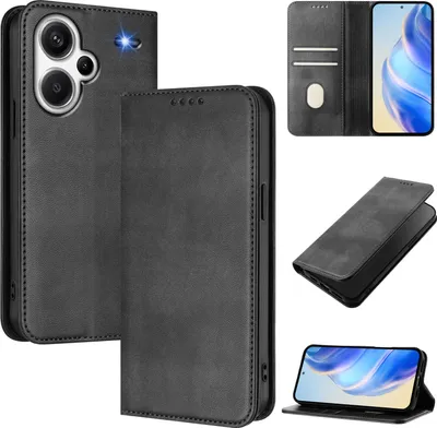 Image de Etui pour Xiaomi Redmi Note 13 Pro+, étui en cuir vintage avec protection RFID, fentes pour cartes, support Noir