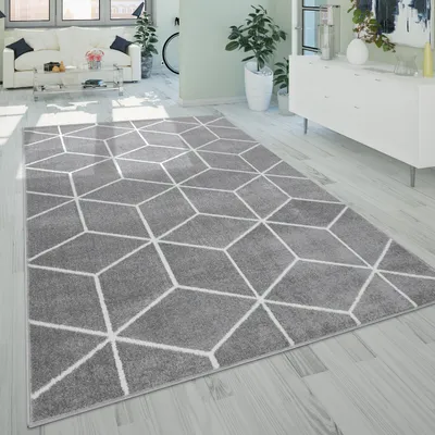 Immagine prodotto di Tappeto da salotto, pelo corto in stile scandinavo con motivo a rombi, grigio, dimensioni 60x100 cm