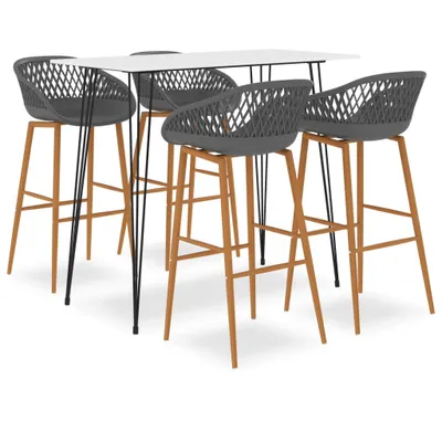Produktbild von Bar-Set 5-teilig, 4-Sitzer, Weiß Grau, Bartisch 120x60x105 cm, Barhocker Sitzhöhe 74,5 cm, MDF