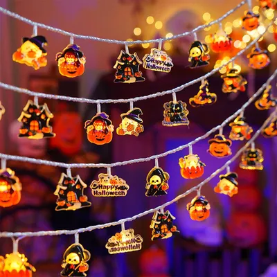 Halloween-Lichterkette 1,5 m, 10 LED, batteriebetrieben, Kürbis & Geist