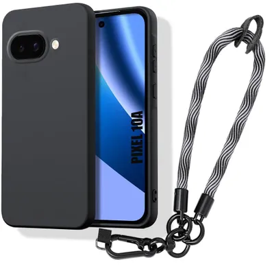 Image de Coque pour Google Pixel 10a, Protection Silicone Antichoc Noir avec Bracelet Amovible Gris