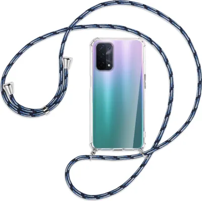 Produktbild von Handykette Backcover-Schutzhülle mit Band (Metall silberfarben) für Oppo A54 5G / A74 5G (CPH2197) - Blautöne