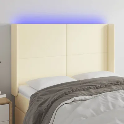 Imagen del producto de vidaXL Cabecero LED, color crema, 147x16x118/128 cm, revestimiento de cuero sintético - Cabecero LED - Cabeceros LED - Cabecero - Cabecero para cama