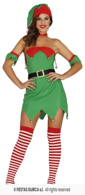 Produktbild von Damenkostüm Weihnachtself – Santa’s Helferin im grünen Kleid mit Glöckchen Gr. S - M, Größe:S