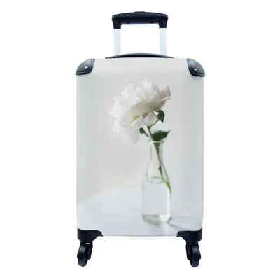 Produktbild von MuchoWow® Koffer Handgepäck Trolley Rollkoffer Kleine Reisekoffer mit 4 Rollen - Weiße Pfingstrose in einer Vase - Cabin Size < 55x40x23 cm & 55x40x20 cm - Fotokoffer - Kabinenkoffer - Boardgepäck - Reise-Box - Reisekoffer - Reisegepäck - Koffer mit Bild - Trolley für Kinder