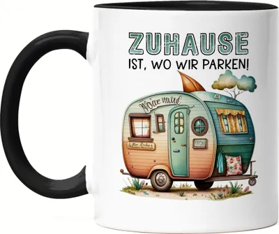 Produktbild von Zuhause ist wo wir parken Tasse Schwarz Camping Wohnwagen Rentner Campingplatz