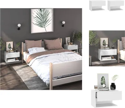 Image de vidaXL Tables de chevet murales 2 pcs. Blanc - Tables de chevet