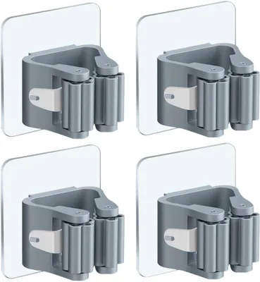 Produktbild von Besenhalterung 4 Stš¹ck, Ohne Bohren Wandhalterung Selbstklebende Mopp-Halterung, Haken fš¹r Schr?nke Kš¹che Badezimmer Garten Haus Garage