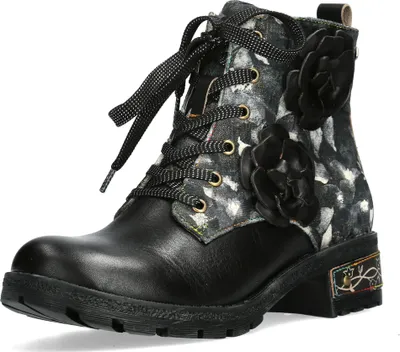 Produktbild von Laura Vita Damen Stiefelette Leder Blumen Blütenapplikation Cocrailo 47, Größe:37 EU, Farbe:Schwarz