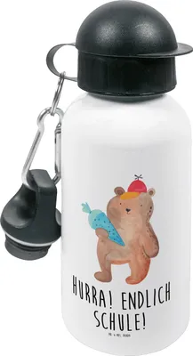 Produktbild von Mr. & Mrs. Panda Wasserflasche Bär Schultüte - Weiß - Geschenk, Trinkflasche Kinder, Schulanfang, Sportflasche, für den Kindergarten, Teddy, Schulbeginn, Grundschule