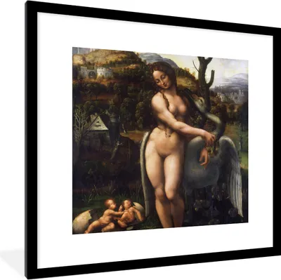 Produktbild von MuchoWow® MuchoWow® Gerahmtes Poster Leda und der Schwan - Leonardo da Vinci 40x40 cm - Poster mit zchwarzem Bilderrahmen - Poster - Plakat im Rahmen