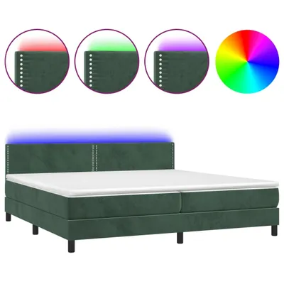 Produktbild von vidaXL Boxspringbett mit Matratze & LED Dunkelgrün 200x200 cm Samt