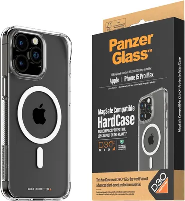 Zdjęcie produktu dla PanzerGlass ® HardCase Transparent w. White MagSafe & D3O® iPhone 15 Pro Max, Pokrowiec, Apple, Apple - iPhone 15 Pro Max, 17 cm (6.7"), Przezroczysty