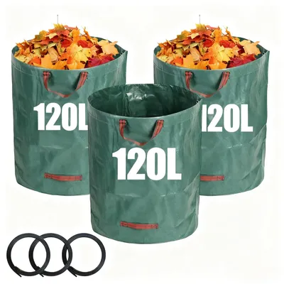 Immagine prodotto di Sacchi per rifiuti da giardino da 120 litri - confezione da 3 pezzi - Flessibili/resistenti - Con maniglie - Colore resistente - Materiale PP - Ideali per foglie/sporco - Sacchi per rifiuti