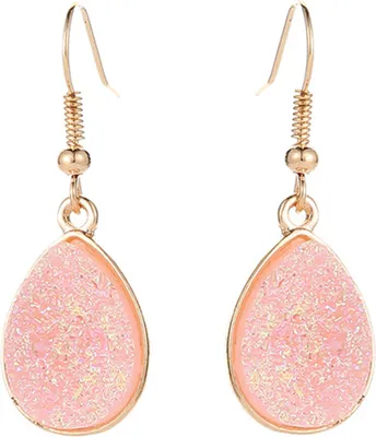 Produktbild von Mode Frauen Wasser Tropfen Drusy Baumeln Haken Ohrringe Einzigartige Party Schmuck Geschenk-Rosa