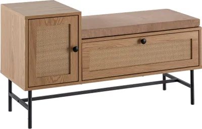 Zdjęcie produktu dla Ławka na buty do przedpokoju 100 cm z szafką dębowa rattanowa