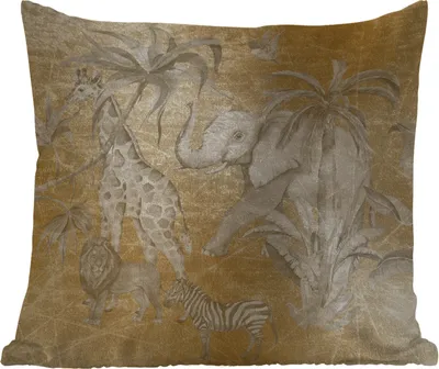 Produktbild von MuchoWow® Outdoor Kissen - Dschungel - Kinder - Gold - Tiere - 40x40 cm - Wetterfest - Lounge Kissen - Kopfkissen - Interieur - Polster mit Bild