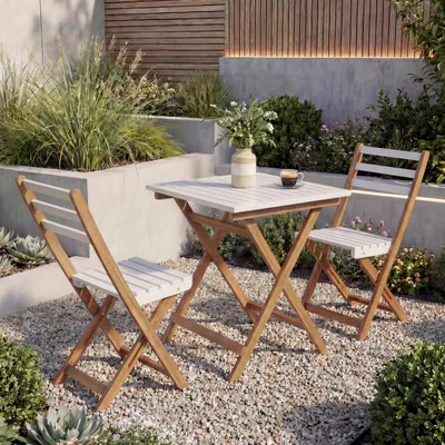 Immagine prodotto di Set HWC-P71, set da giardino con divano e tavolino, 2 sedie, legno di acacia pieghevole ~ bianco naturale