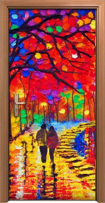 Produktbild von Türposter 90x200 cm Türaufkleber Türtapete Türfolie Klebefolie Malerei Park Wasser paar