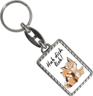 Produktbild von Luchs und Panda Schlüsselanhänger mit Bordüre mit Spruch Hab dich lieb