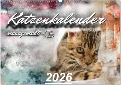 Produktbild von Katzenkalender mausgemalt (Wandkalender 2026 DIN A2 quer), CALVENDO Monatskalender