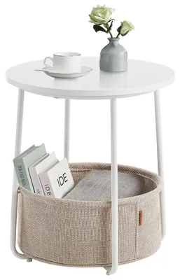 Runder Beistelltisch 45x51 cm mit Stoffkorb, Aufbewahrung