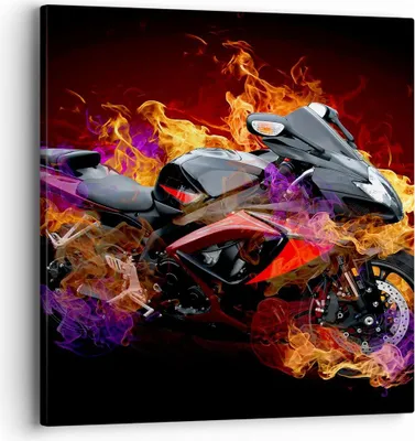 Produktbild von Bild auf Leinwand - Leinwandbild - Motorrad Feuer Abstraktion - 40x40cm - Wand Bild - Wanddeko - Leinwanddruck - Bilder - Kunstdruck - Wanddekoration - Leinwand bilder - Wandkunst - AC40x40-0177