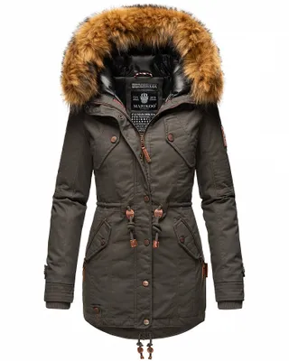 Produktbild von Marikoo La Viva Princess Damen Winter Parka mit Kapuze Wintermantel Kunstfellkragen Mantel Anthrazit Gr. 34 - XS