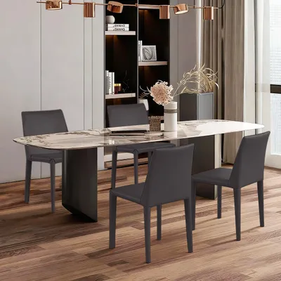 Produktbild von 140 cm Keramik Esstisch mit 4 schwarzen Stühlen, kratzfestes Design, moderne 5-teiliges Esszimmer Set, stilvoll & langlebig, für Esszimmer & Küche