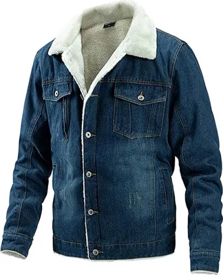 Produktbild von ASKSA Herren Jeansjacke Teddyfutter Warm Freizeitjacke, Dunkleblau, M