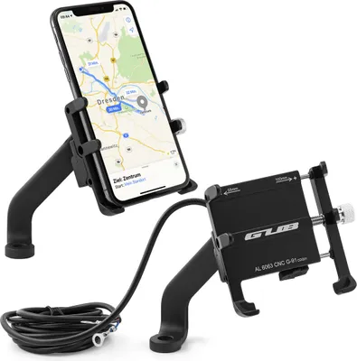 Produktbild von GUB Universal Fahrrad/Motorrad Rückspiegel Halterung für Handy, Smartphone, Navi usw. mit USB-Anschluss