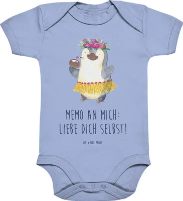 Produktbild von Mr. & Mrs. Panda babykleidung body Pinguin Kokosnuss 1. - 3. Monat - Dusty Blue - Geschenk, Babybody, Strampler Baby, Hawaii, Urlaub, baumwoll, Ferien, overall