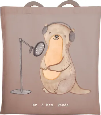 Produktbild von Mr. & Mrs. Panda Tote Bag Otter Podcast aufnehmen - Braun Pastell - Geschenk, Tasche, Schultasche, Uni, totebag, Podcaster, Podcasterin, festivaltasche, Produzieren