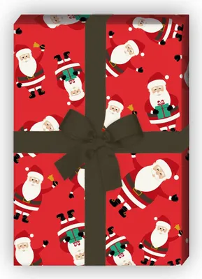 Produktbild von Süßes Weihnachtspapier mit lustigen Weihnachtsmännern, rot, 32 x 48cm - G9846, 32 x 48cm