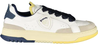 Produktbild von Weißer Herrensportschuh: Kontrastdetails in Blau, herausnehmbares Fußbett