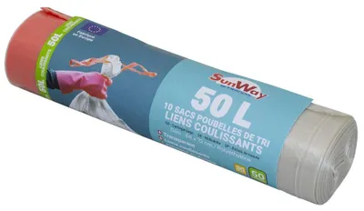 Image de 10 sacs poubelle de tri transparents lien coulissant 50 litres