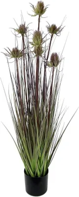 Produktbild von Famanu Kunstgras Strauch mit Distel - Siergras für Dekoration - Grün