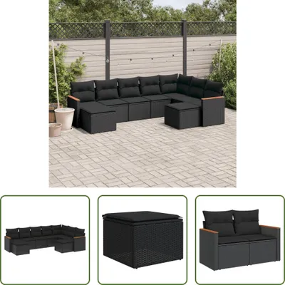 Produktbild von The Living Store 9-tlg. Garten-Sofagarnitur mit Kissen Schwarz Poly Rattan