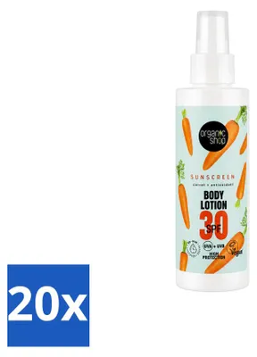 Zdjęcie produktu dla 20 sztuk kremu przeciwsłonecznego SPF 30 marki Organic Shop, zawierającego antyoksydanty, pojemność 150 ml - zestaw ekonomiczny