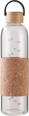 Produktbild von Famanu Glaswasserflasche 32 oz mit Zeitmarkierung und Bambusdeckel - Wiederverwendbar und -frei für Zuhause und Sport